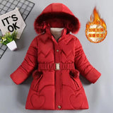 Load image into Gallery viewer, Girls Heart Pattern Winter Jacket with Removable Hood &amp; Belt [2-8Y]