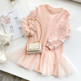 Load image into Gallery viewer, Pink Cotton Dress with Lace Flowers for Girls [4 - 7Y]